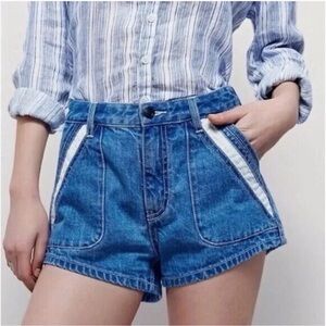 Free People Denim Shorts Size 31 Dark Wash Contrast Pocket Detail